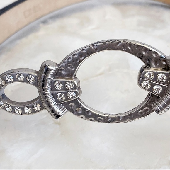 Chico’s Silver Tone Rhinestone Buckle Black Belt S - Picture 10 of 16